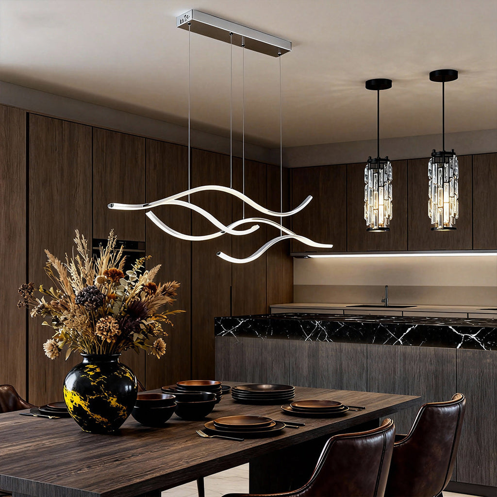 CHARLESTON WAVE LINEAR ILLUMINATOR, HAMPSTEAD HANGING PENDANTS & WINDSOR CABINET GLOW