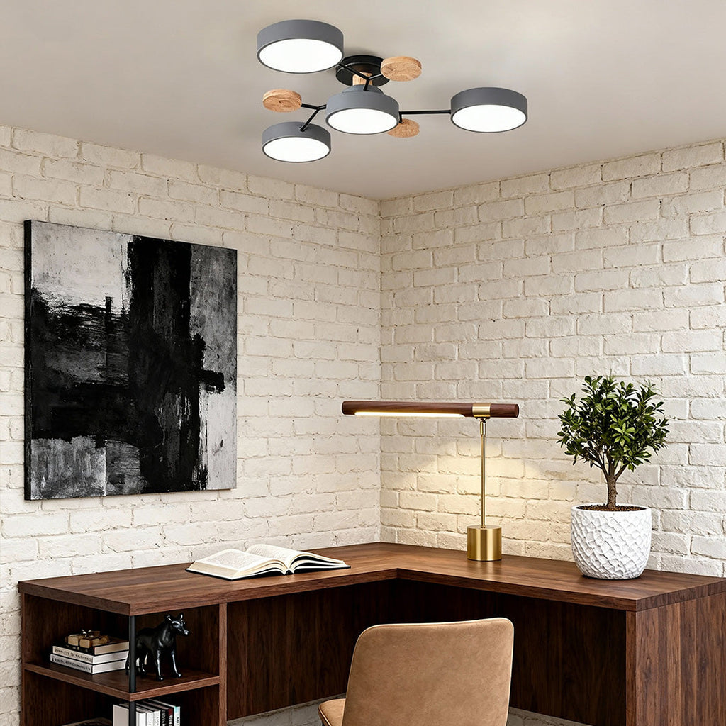 WINTHROP WOODEN DESK LAMP WITH LED ILLUMINATION & HARTFIELD SEMI-FLUSH CEILING LIGHTING SET
