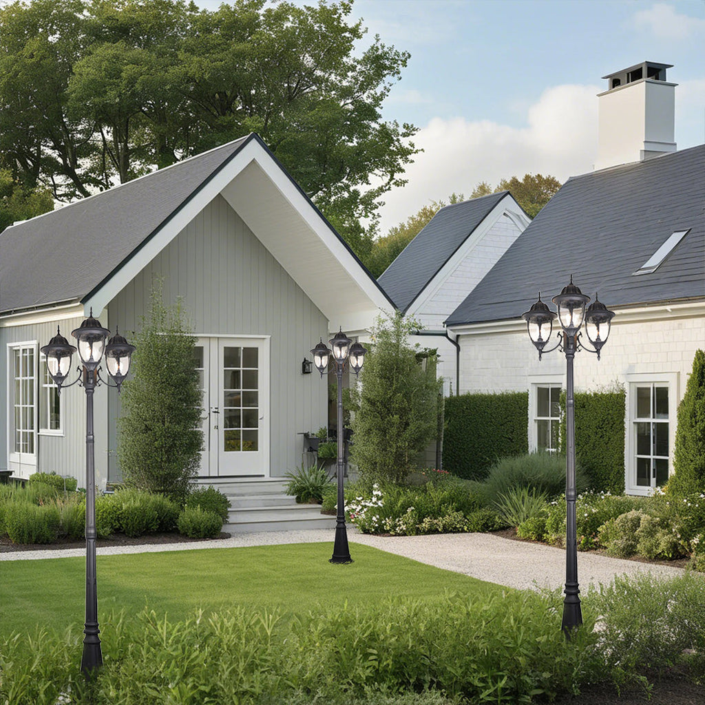 CHATHAM TRIPLE-ARMED OUTDOOR LANTERN, WEATHER-RESISTANT ALUMINUM, EUROPEAN INFLUENCE