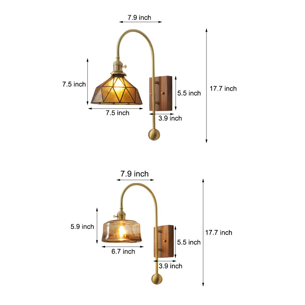 WINTHROP VINTAGE BRASS WALL SCONCE WITH GLASS SHADE