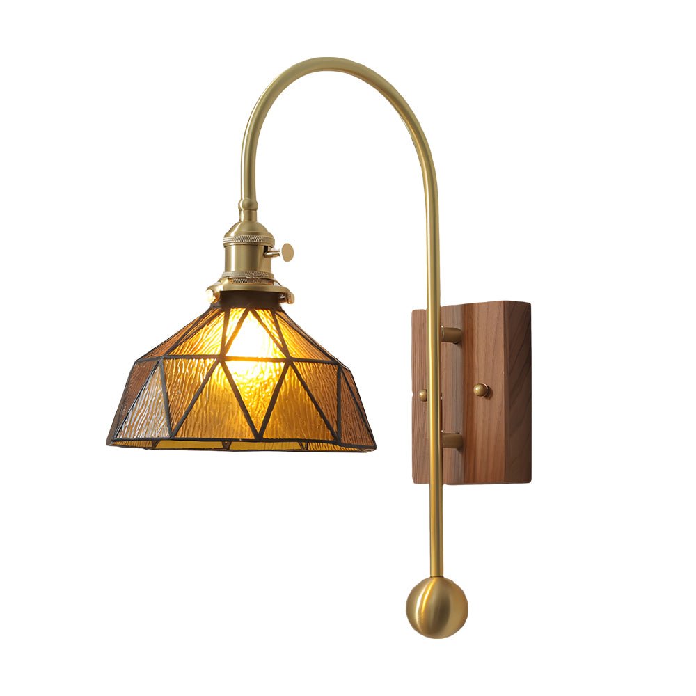 WINTHROP VINTAGE BRASS WALL SCONCE WITH GLASS SHADE