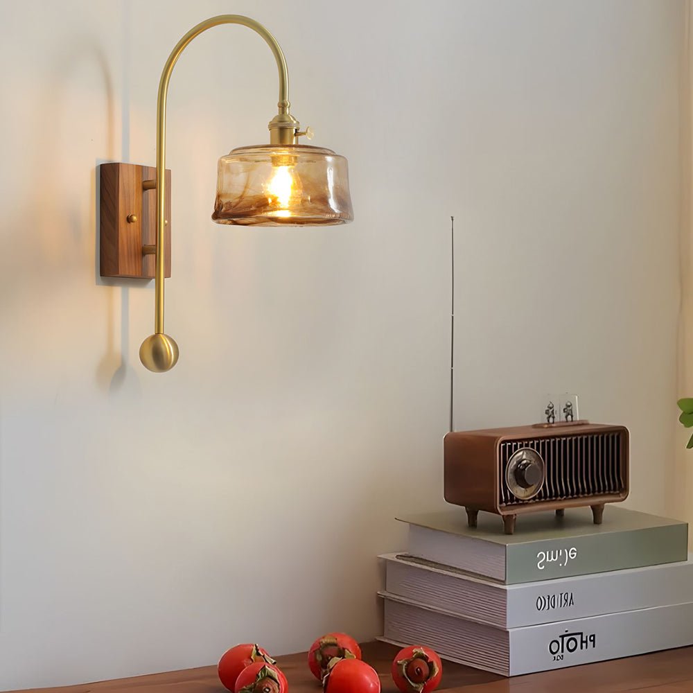 WINTHROP VINTAGE BRASS WALL SCONCE WITH GLASS SHADE