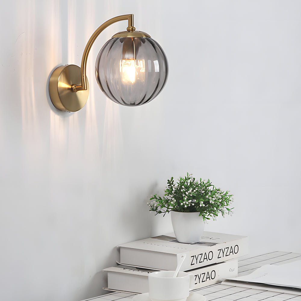 WINTHROP CURVED ARM WALL LANTERN WITH RIBBED GLASS ORB SHADE