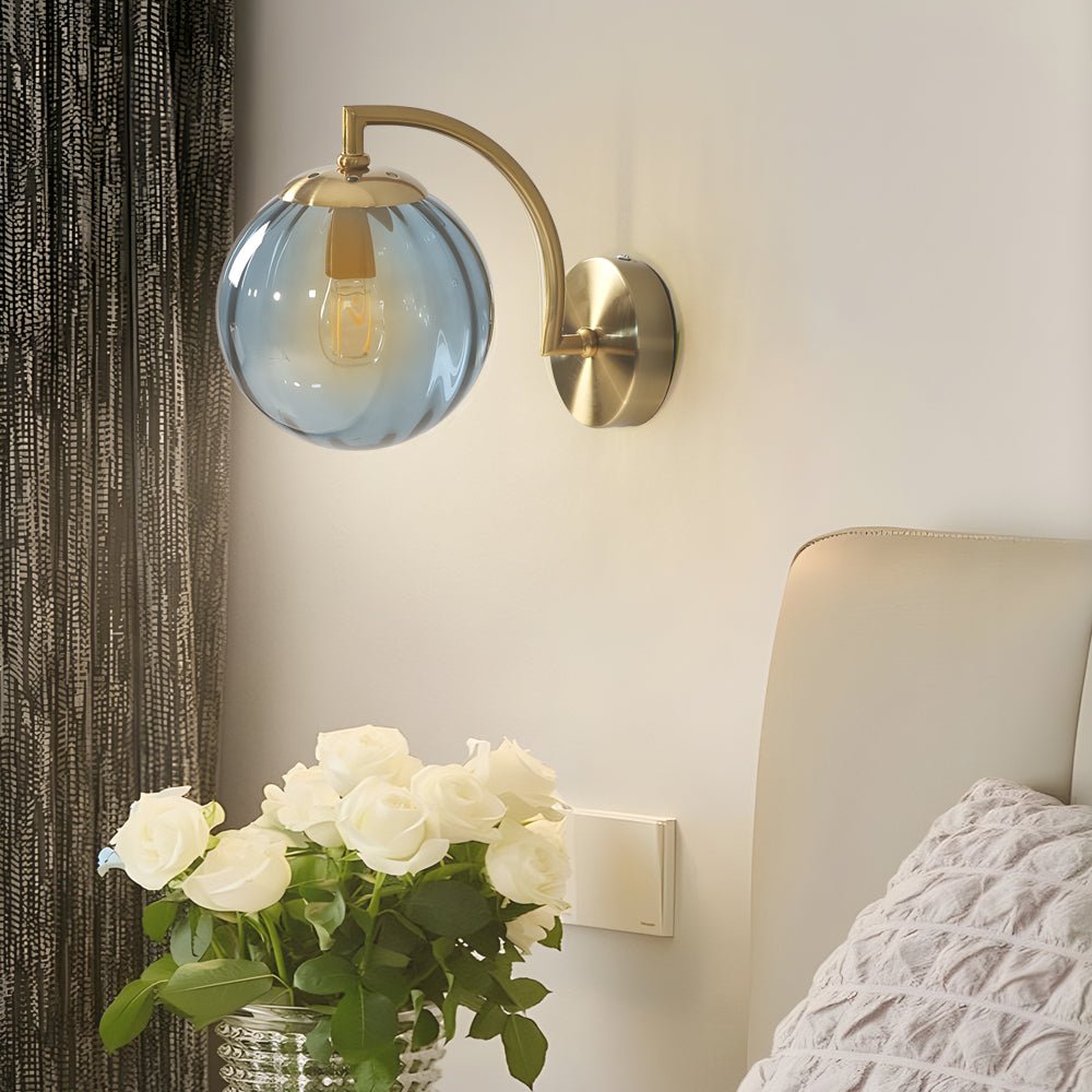 WINTHROP CURVED ARM WALL LANTERN WITH RIBBED GLASS ORB SHADE