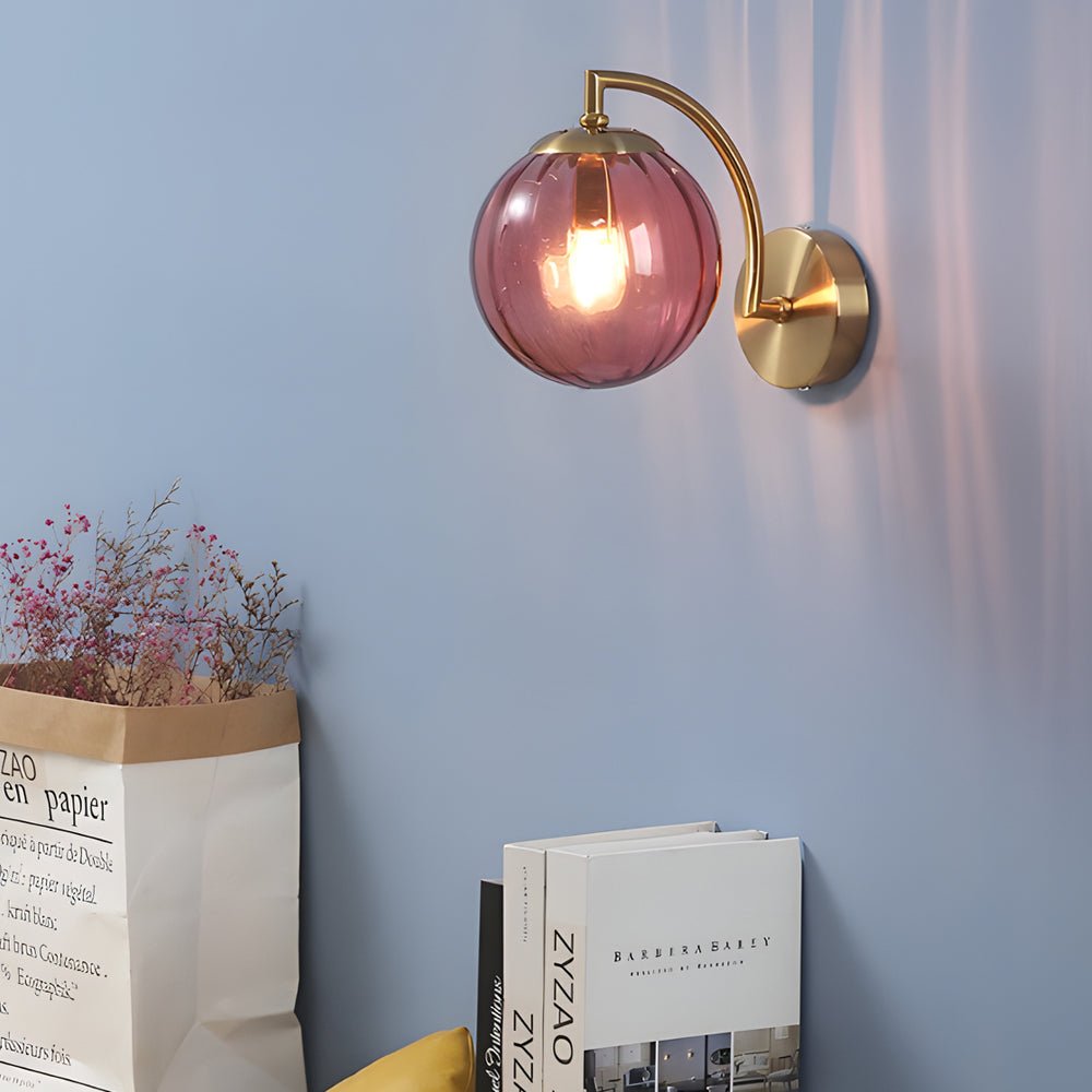 WINTHROP CURVED ARM WALL LANTERN WITH RIBBED GLASS ORB SHADE