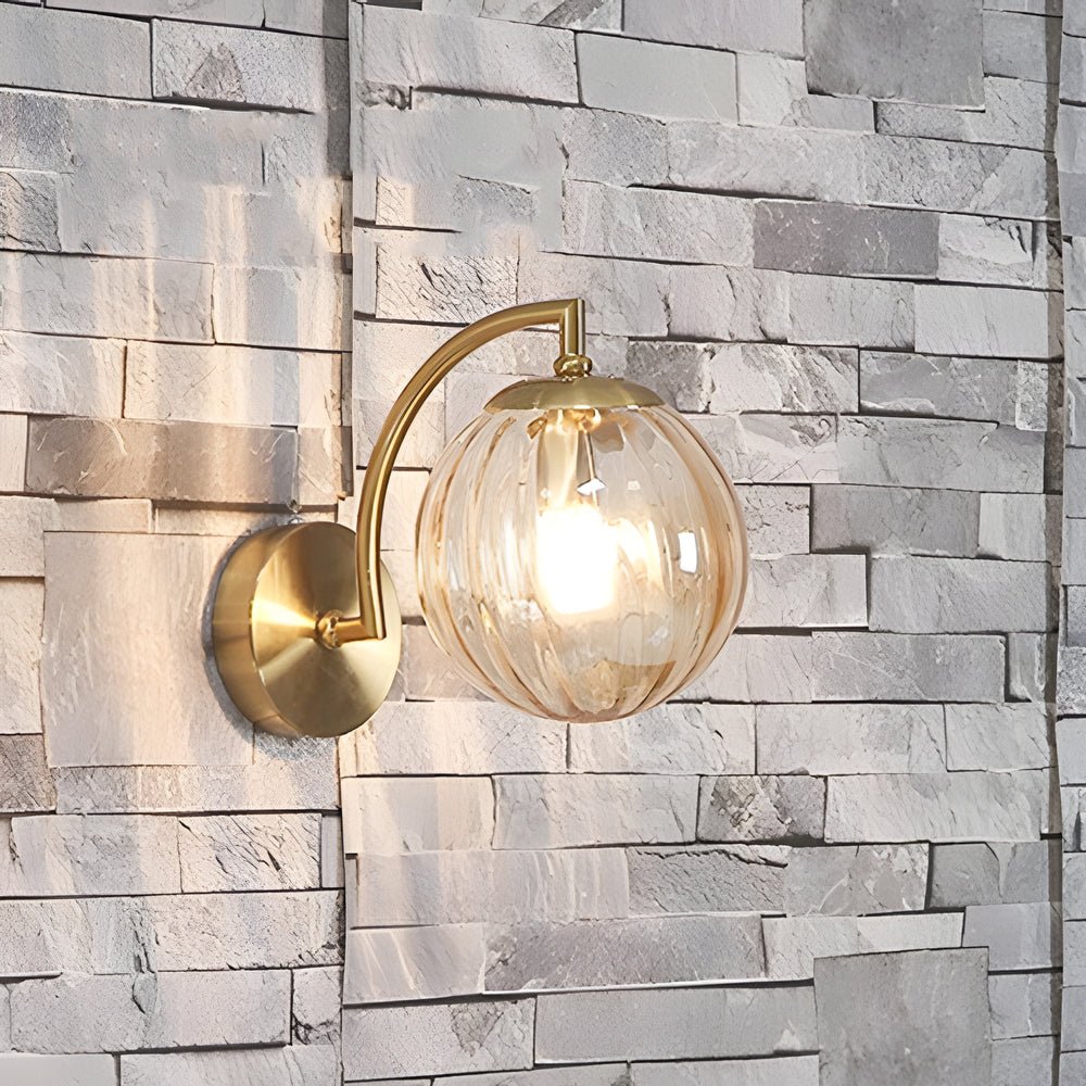 WINTHROP CURVED ARM WALL LANTERN WITH RIBBED GLASS ORB SHADE