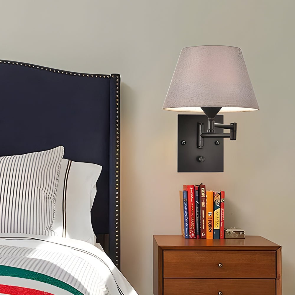 WINTHROP IRON SWINGING WALL LANTERN WITH TEXTILE SHADE