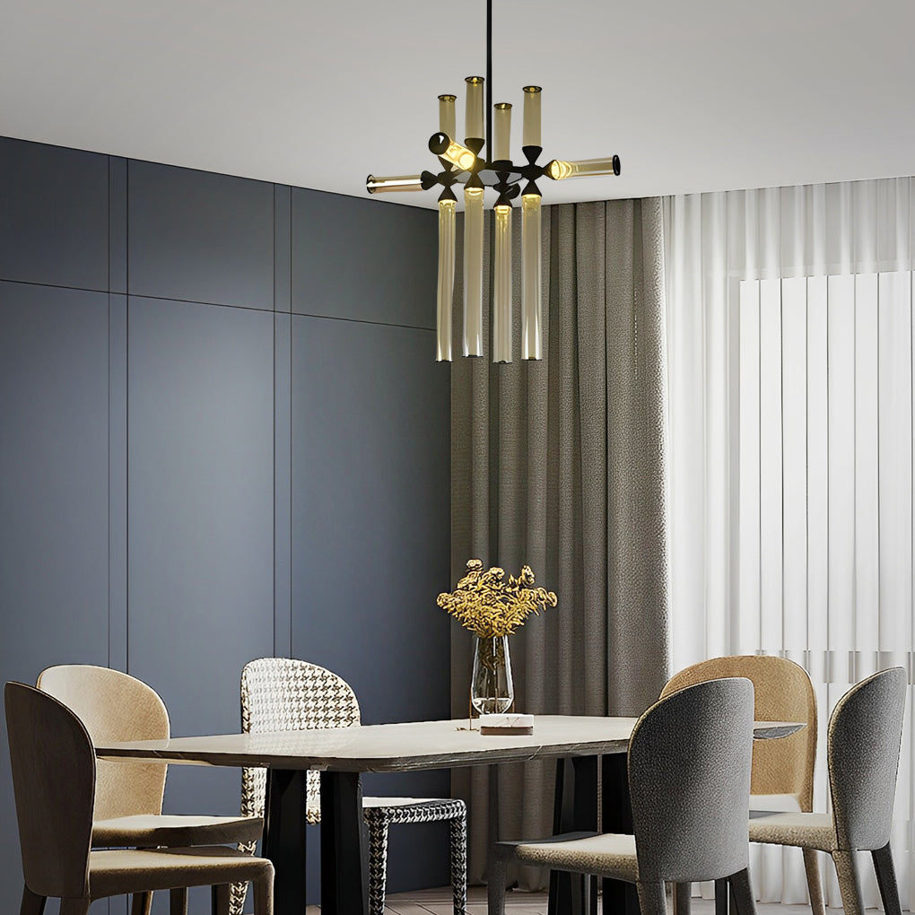 **CAVENDISH TUBE GLASS HANGING LANTERN**  
This stunning pendant light features a creative blend of spliced glass tubes, delivering a minimalist yet striking design that captures the essence of Nordic aesthetics, perfect for modern interiors.