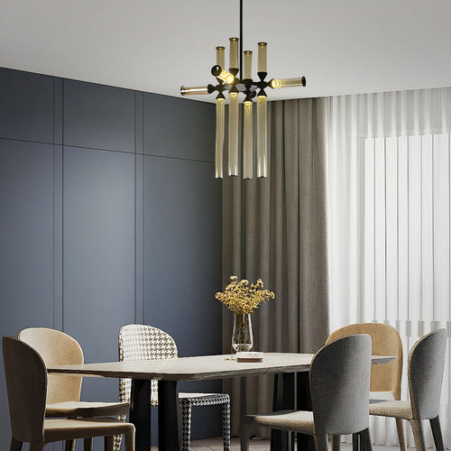 **CAVENDISH TUBE GLASS HANGING LANTERN**  
This stunning pendant light features a creative blend of spliced glass tubes, delivering a minimalist yet striking design that captures the essence of Nordic aesthetics, perfect for modern interiors.