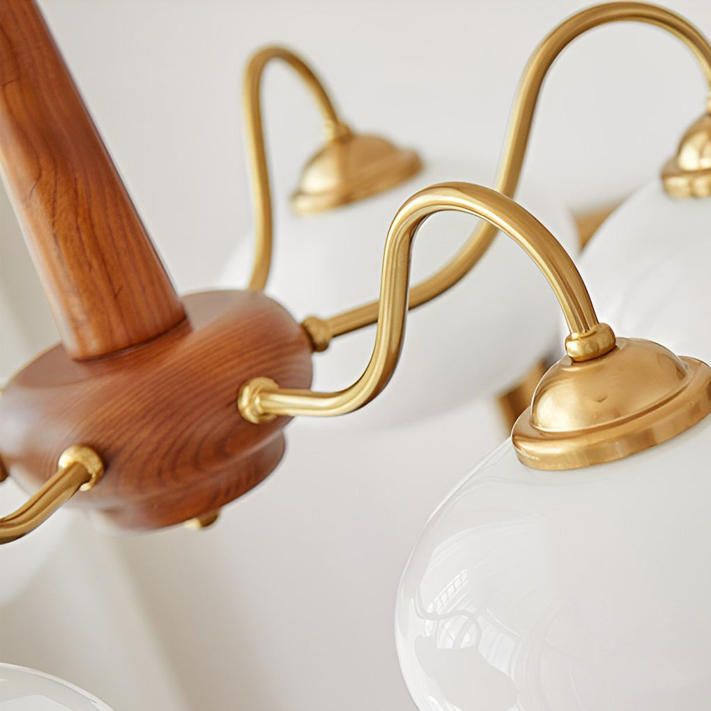 WINDSOR GLASS AND WOODEN E27 LED CHANDELIER WITH FOUR LUMENS