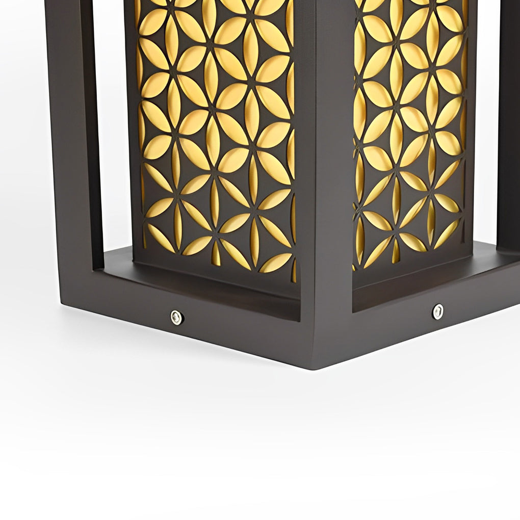 WINDSOR BLOOM GARDEN LANTERN, MODERN FLORAL LED PATH LIGHTING IN BLACK