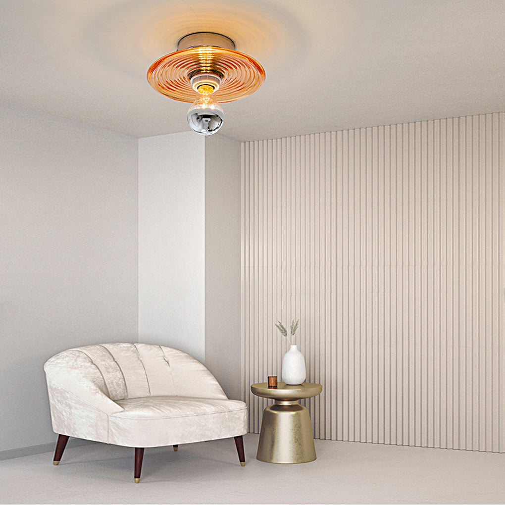 WINTHROP STRIPE GLASS WALL SCONCE WITH IRON ACCENTS