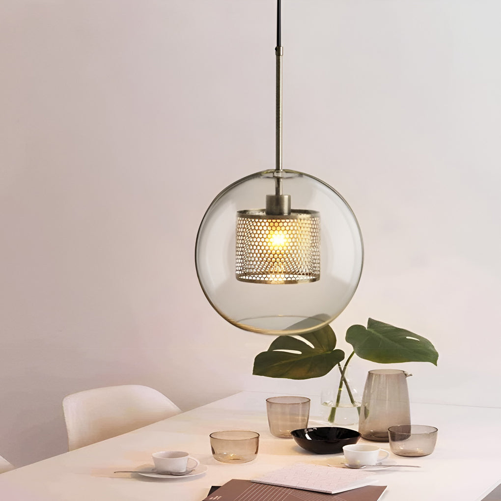 WHITBY ROUND GLASS HANGING LANTERN, INDUSTRIAL KITCHEN PENDANT LIGHT