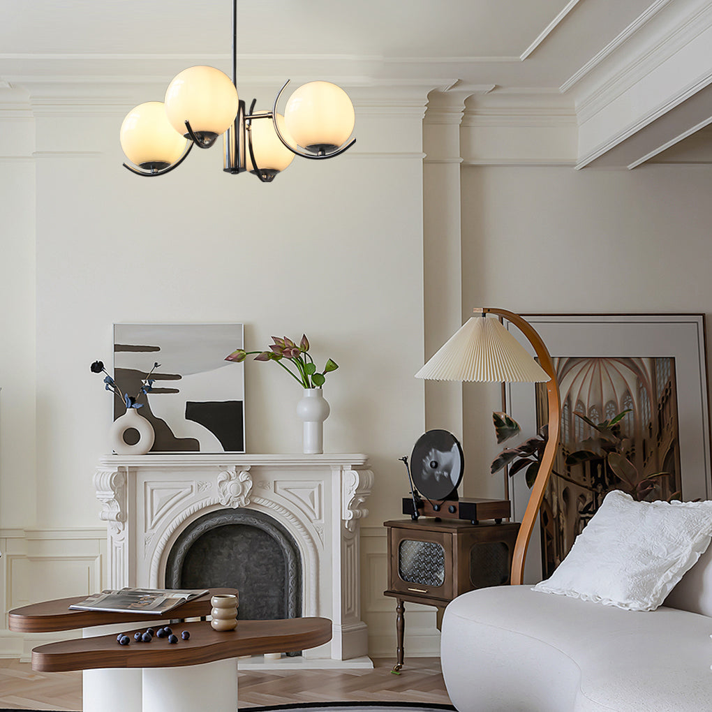 WINTHORPE POLISHED IRON & GLASS ORB CHANDELIER