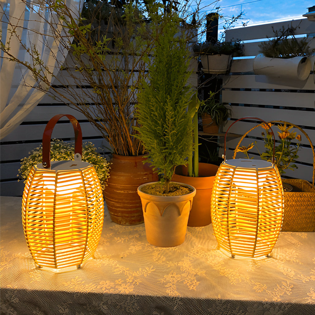 WINDSOR RATTAN SOLAR FLOOR LANTERN - WATER-RESISTANT LED OUTDOOR ILLUMINATION
