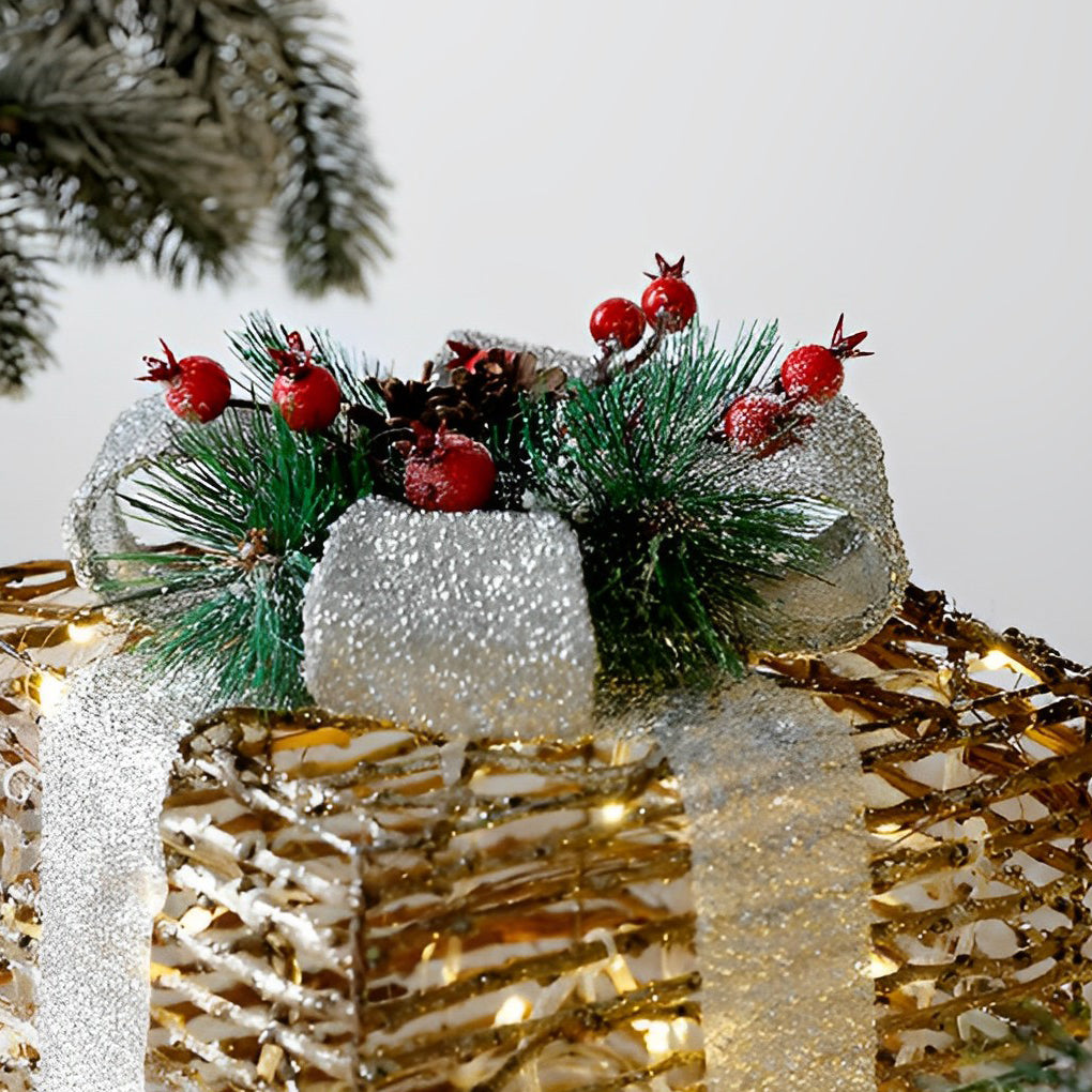 "WINTERBERRY TRIO: Enchanted Festive Gift Box Scene Ensemble"  

1. **WINTERBERRY GIFT BOX** - A charmingly crafted box adorned with intricate winter motifs, perfect for housing holiday treasures.  
2. **HOLLYFROST SCENE SETTING** - A delightful miniature