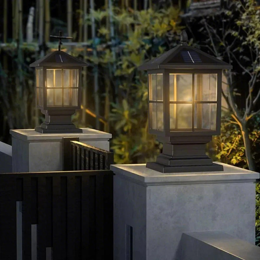 CHARLESTON SQUARE SOLAR PILLAR LANTERN WITH WATERPROOF DESIGN