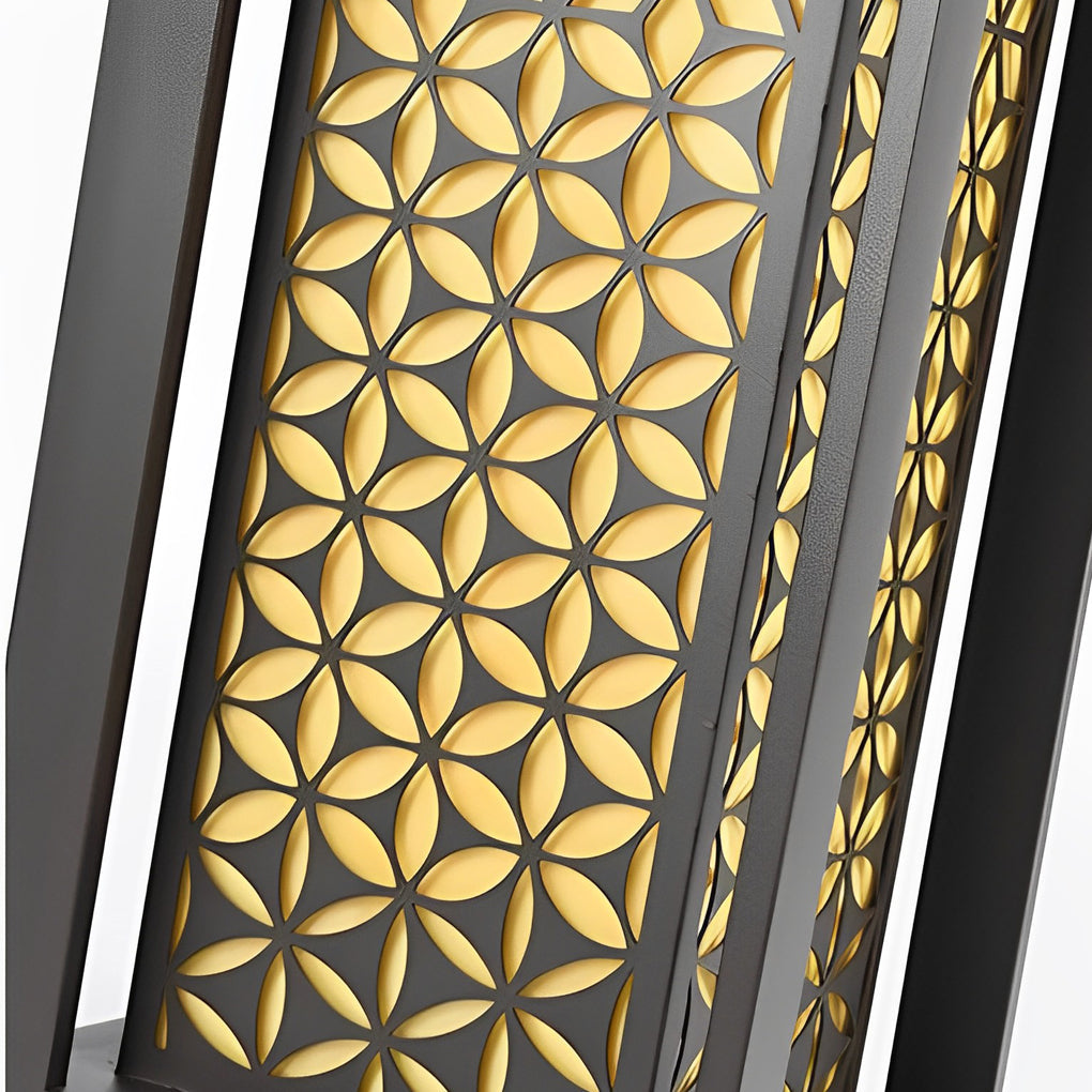 WINDSOR BLOOM GARDEN LANTERN, MODERN FLORAL LED PATH LIGHTING IN BLACK