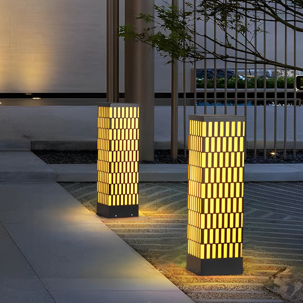 WINDSOR BLACK GRID LED GARDEN BOLLARD LIGHTING, MODERN WATER-RESISTANT OUTDOOR LAMP