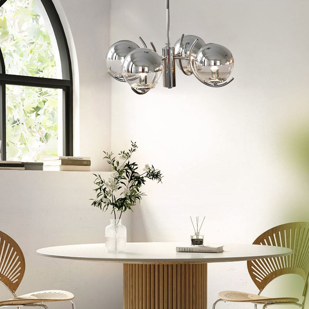 WINTHORPE POLISHED IRON & GLASS ORB CHANDELIER