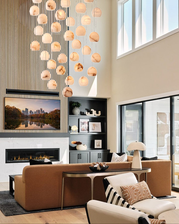 VIVIENNE LUMINAIRE WITH NATURAL ALABASTER GLOBE SHADES FOR GRAND SPACES