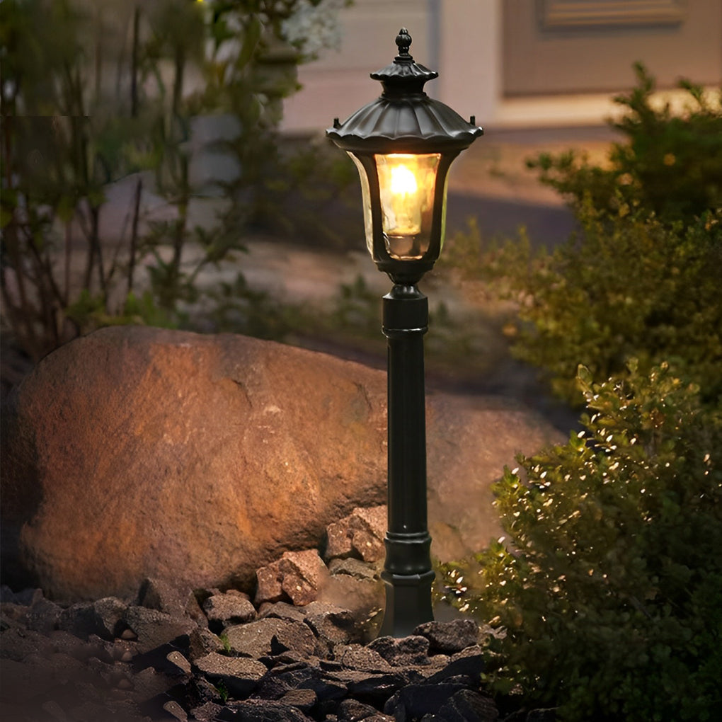 WINDSOR BLACK LED GARDEN POST LANTERN WITH WATER GLASS ELEMENT
