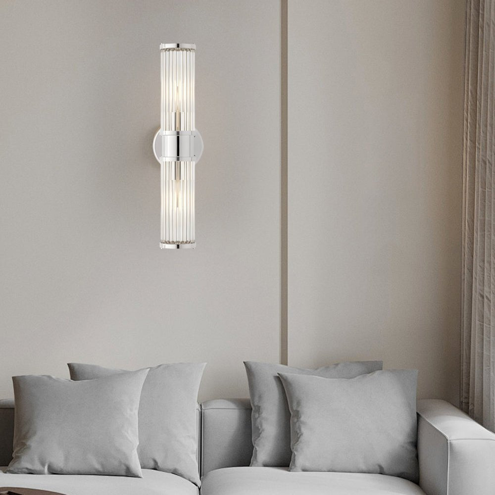 BRIGHTON CYLINDER CHROME & GOLD WALL LIGHT WITH CLEAR GLASS SHADE