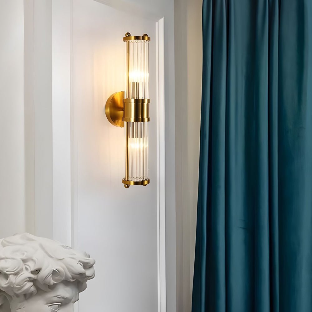 BRIGHTON CYLINDER CHROME & GOLD WALL LIGHT WITH CLEAR GLASS SHADE