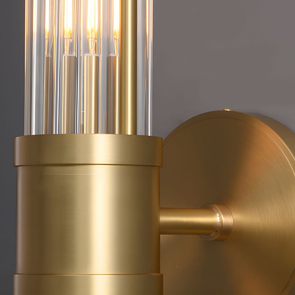 BRIGHTON CYLINDER CHROME & GOLD WALL LIGHT WITH CLEAR GLASS SHADE