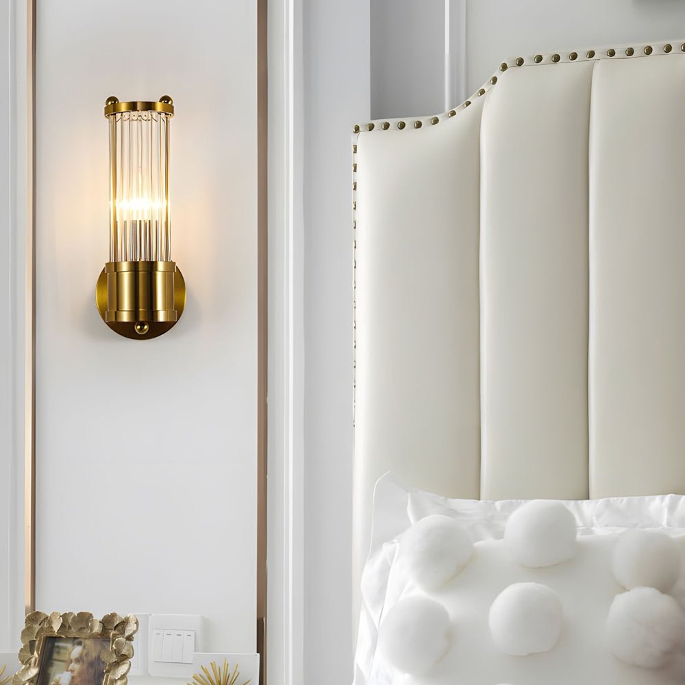 BRIGHTON CYLINDER CHROME & GOLD WALL LIGHT WITH CLEAR GLASS SHADE