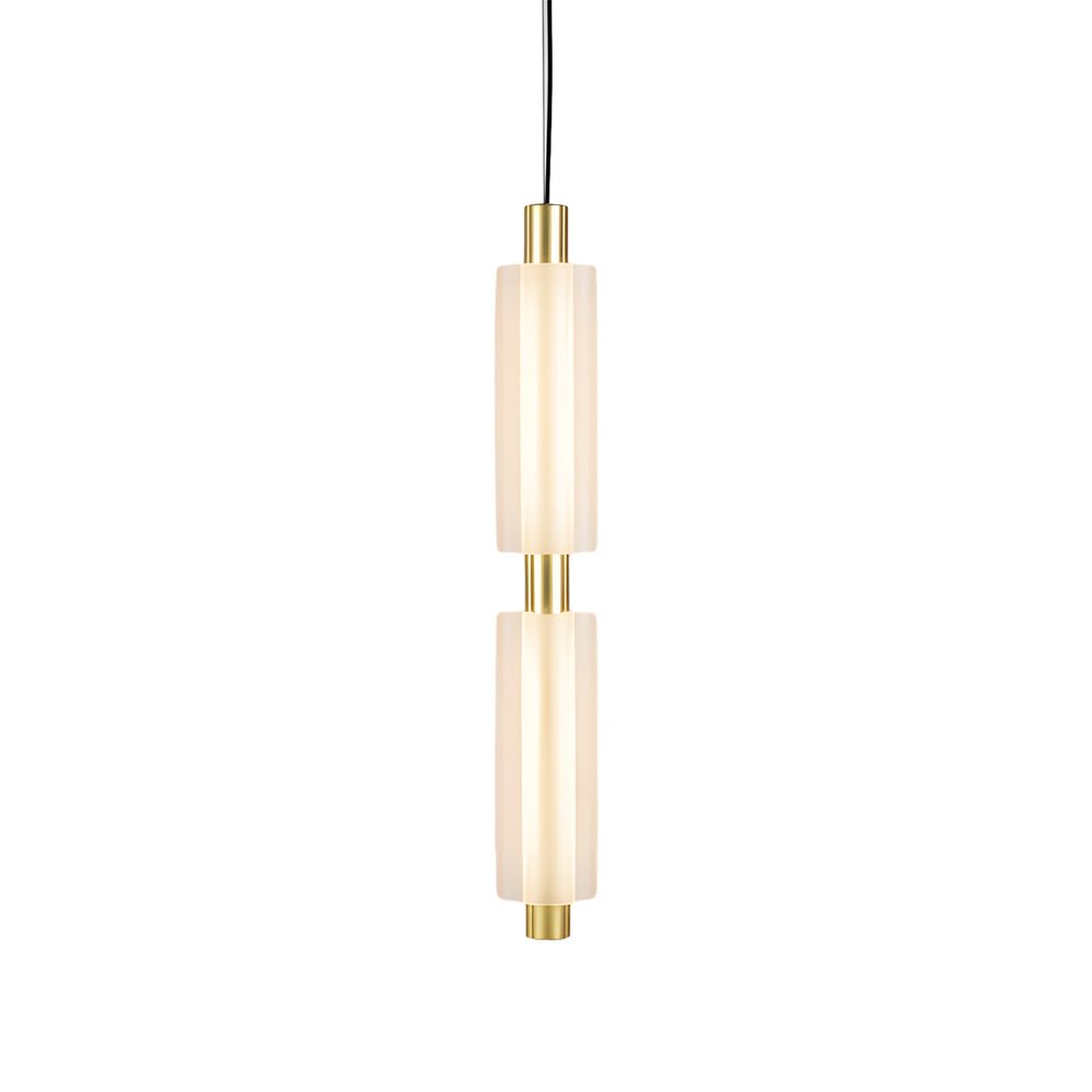1. **WINSLOW ACRYLIC TRIO PENDANT LAMP**: A striking modern luminaire featuring three cylindrical shades in a sophisticated gold finish, perfect for illuminating dining areas or living spaces with a contemporary flair.

2. **CAMPBELL SINGLE CYLINDER HANGI
