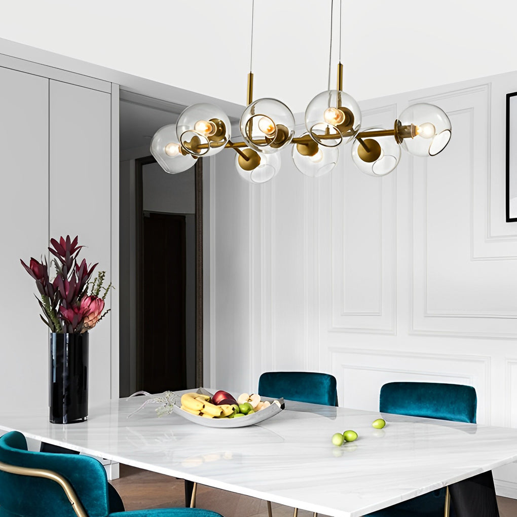 WINTHROP EIGHT-BULB GLASS SHADE CHANDELIER FOR DINING SPACES