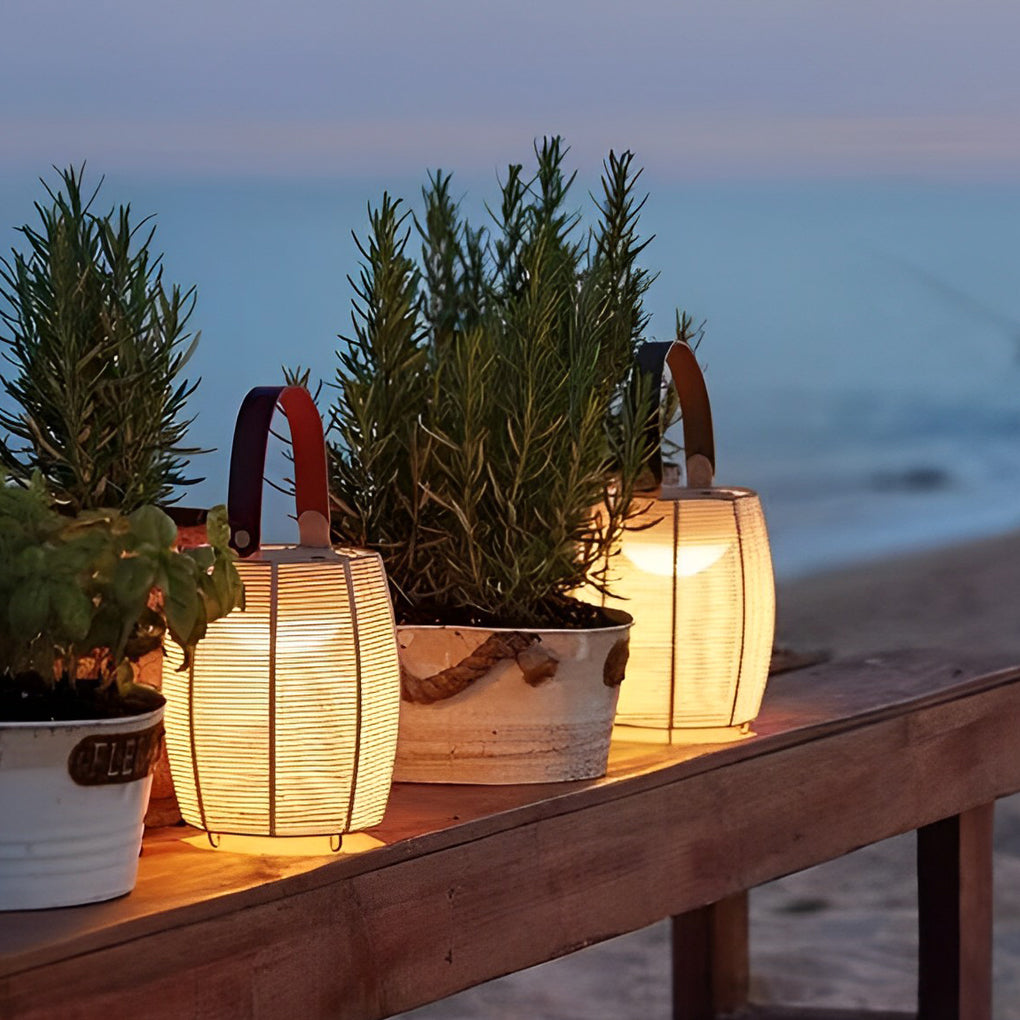 WINDSOR RATTAN SOLAR FLOOR LANTERN - WATER-RESISTANT LED OUTDOOR ILLUMINATION