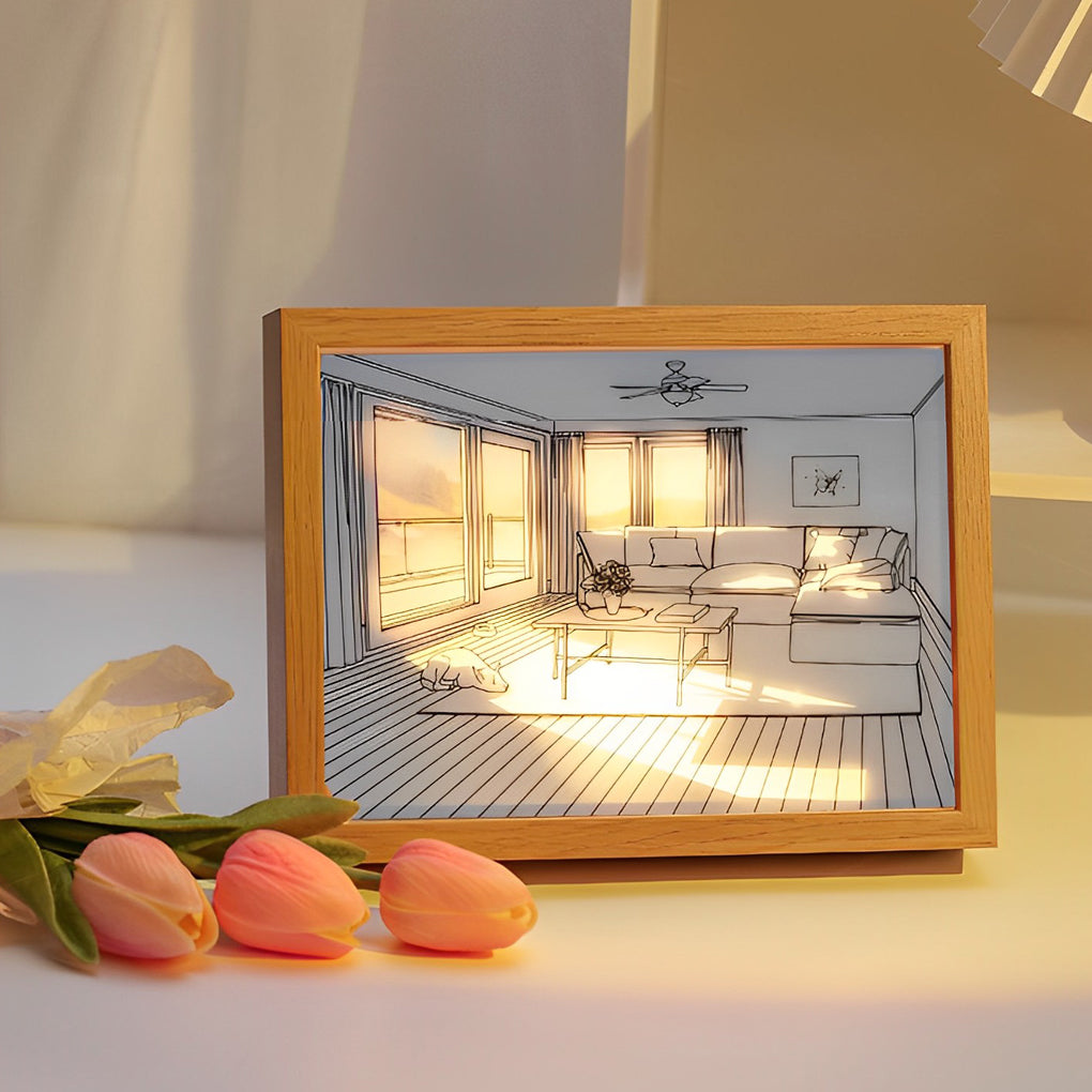 WINTERBOURNE WOODEN FRAME TOUCH-SENSITIVE DIMMABLE SUNSET ILLUMINATION ART LIGHT