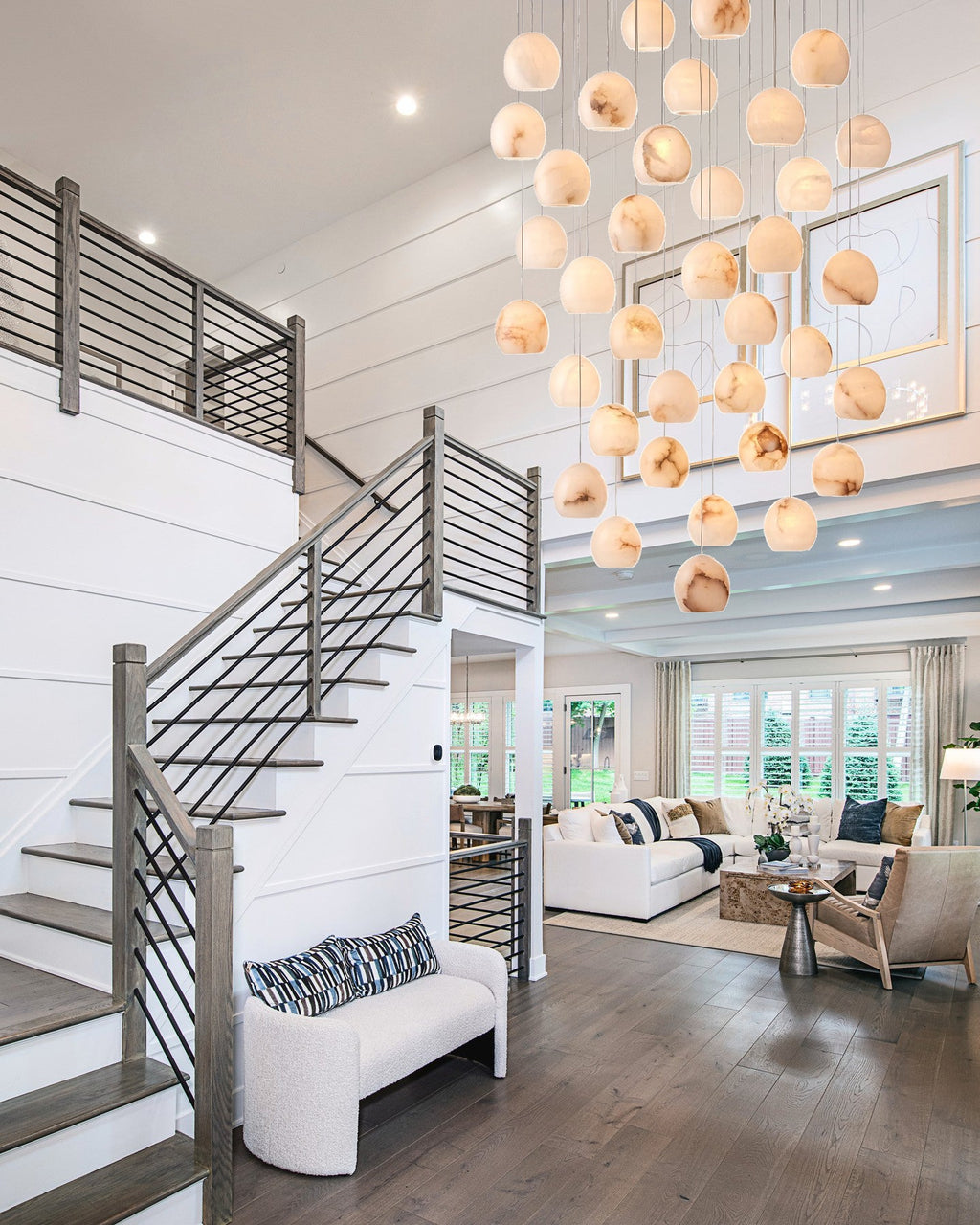 VIVIENNE LUMINAIRE WITH NATURAL ALABASTER GLOBE SHADES FOR GRAND SPACES