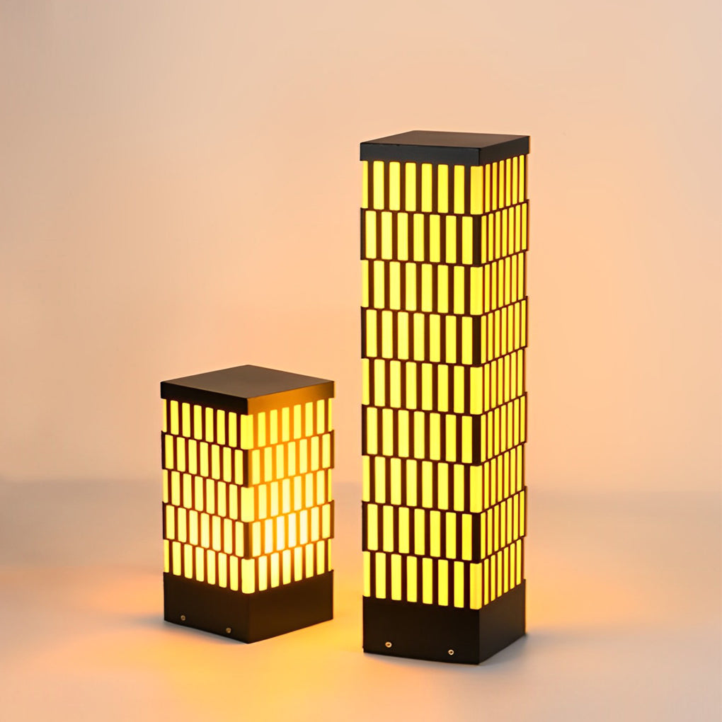 WINDSOR BLACK GRID LED GARDEN BOLLARD LIGHTING, MODERN WATER-RESISTANT OUTDOOR LAMP