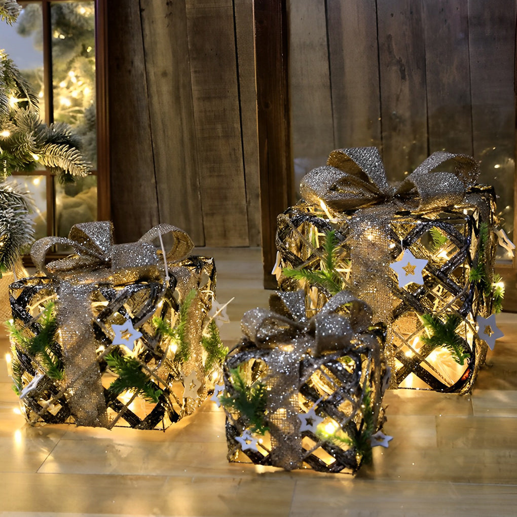 "WINTERBERRY TRIO: Enchanted Festive Gift Box Scene Ensemble"  

1. **WINTERBERRY GIFT BOX** - A charmingly crafted box adorned with intricate winter motifs, perfect for housing holiday treasures.  
2. **HOLLYFROST SCENE SETTING** - A delightful miniature