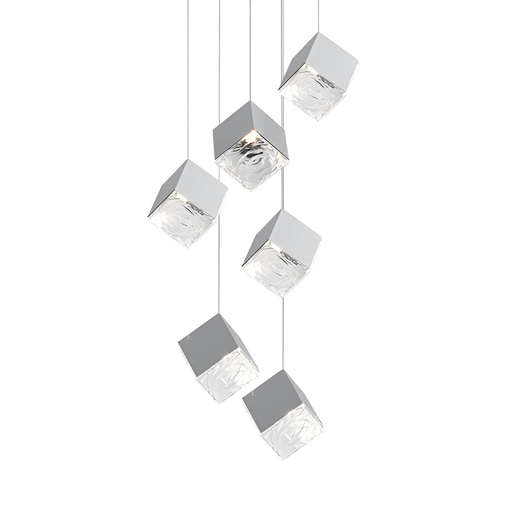 WINDSOR GLASS CUBE STAIRCASE LIGHTING IN GILDED METAL"  
2. "CAMBRIDGE MULTI-LIGHT ICE CUBE CHANDELIER IN POLISHED CHROME"  
3. "HENLEY MODERN GLASS ICE CUBE PENDANT IN GOLD FINISH"  
4. "TAVISTOCK STYLISH MULTI-LIGHT STAIRCASE CHANDELIER IN CHROME"  
5.