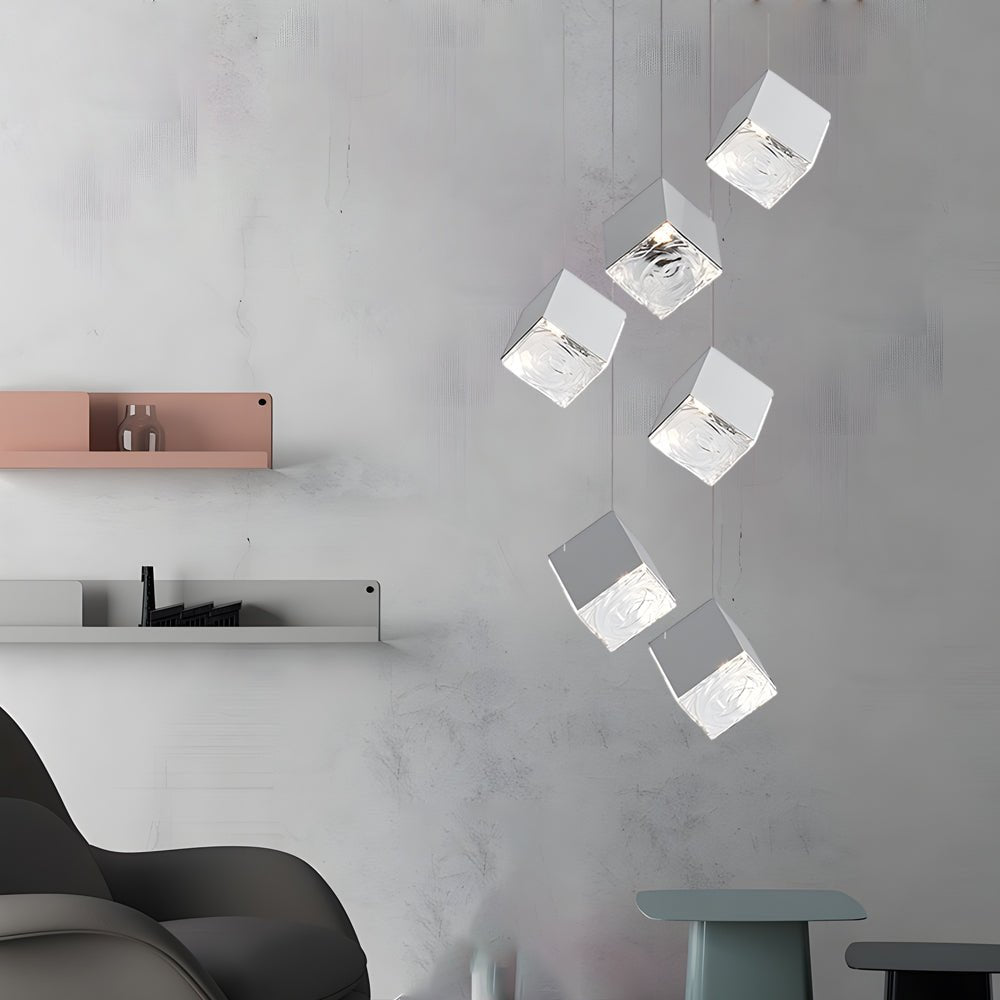 WINDSOR GLASS CUBE STAIRCASE LIGHTING IN GILDED METAL"  
2. "CAMBRIDGE MULTI-LIGHT ICE CUBE CHANDELIER IN POLISHED CHROME"  
3. "HENLEY MODERN GLASS ICE CUBE PENDANT IN GOLD FINISH"  
4. "TAVISTOCK STYLISH MULTI-LIGHT STAIRCASE CHANDELIER IN CHROME"  
5.