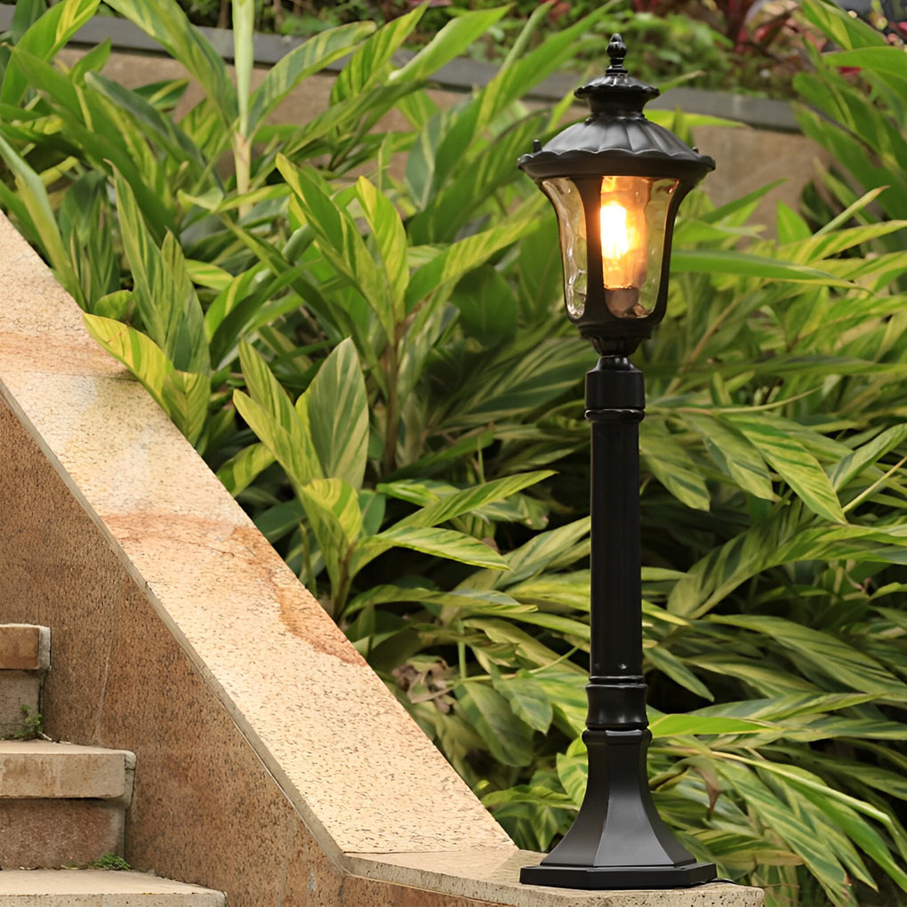 WINDSOR BLACK LED GARDEN POST LANTERN WITH WATER GLASS ELEMENT