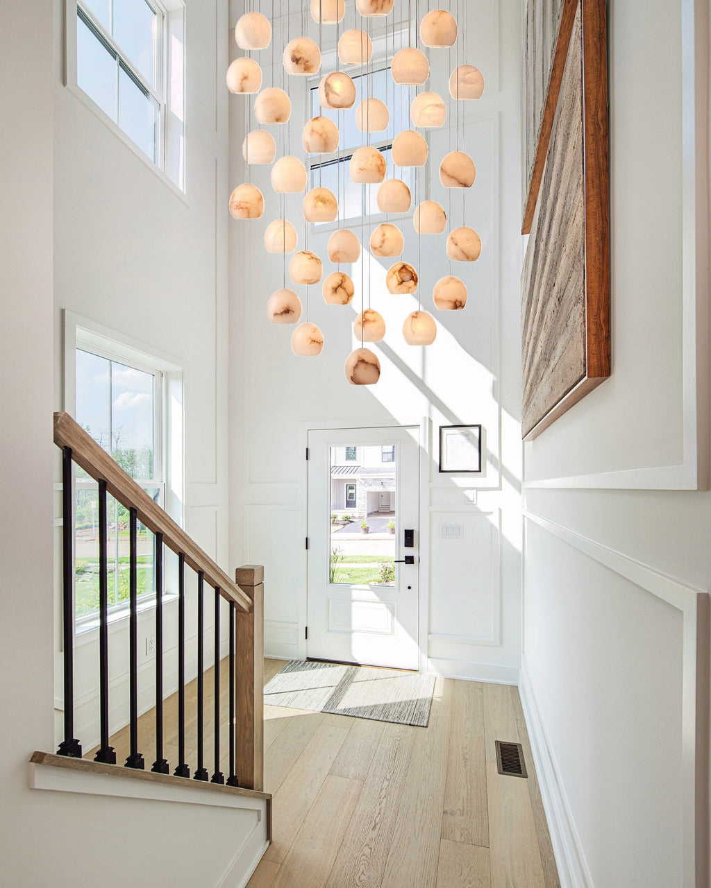 VIVIENNE LUMINAIRE WITH NATURAL ALABASTER GLOBE SHADES FOR GRAND SPACES