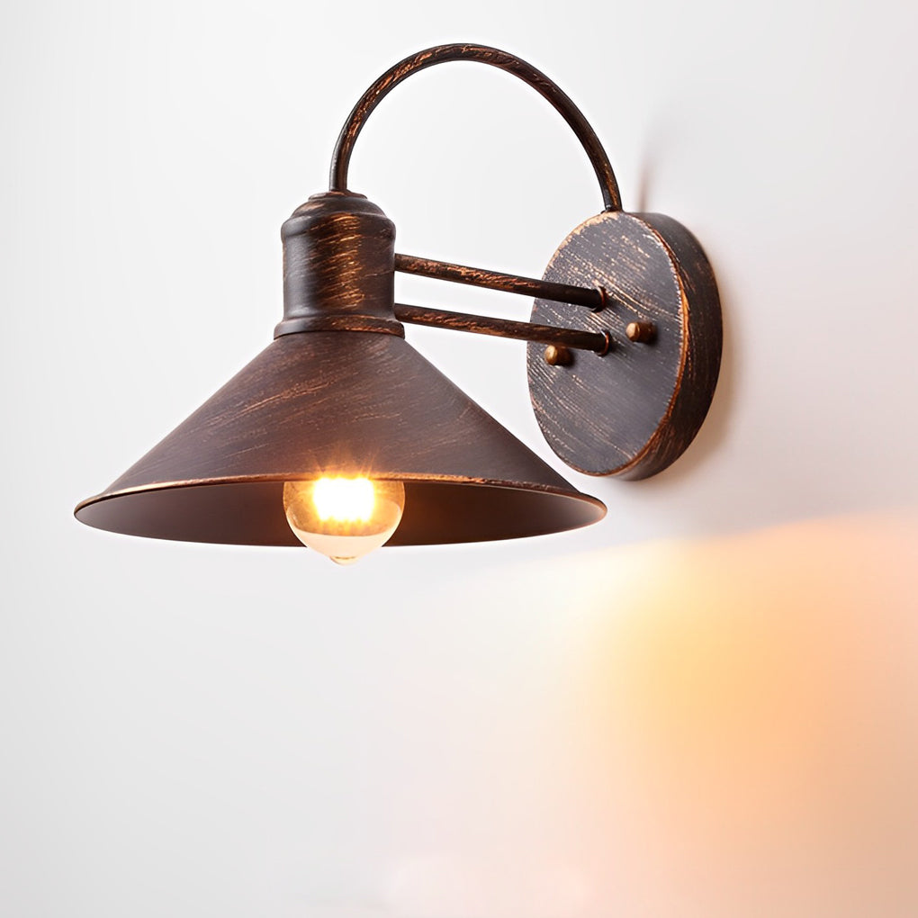 WINDSOR CONE IRON OUTDOOR WALL LIGHTING - VINTAGE INDUSTRIAL WATERPROOF DESIGN