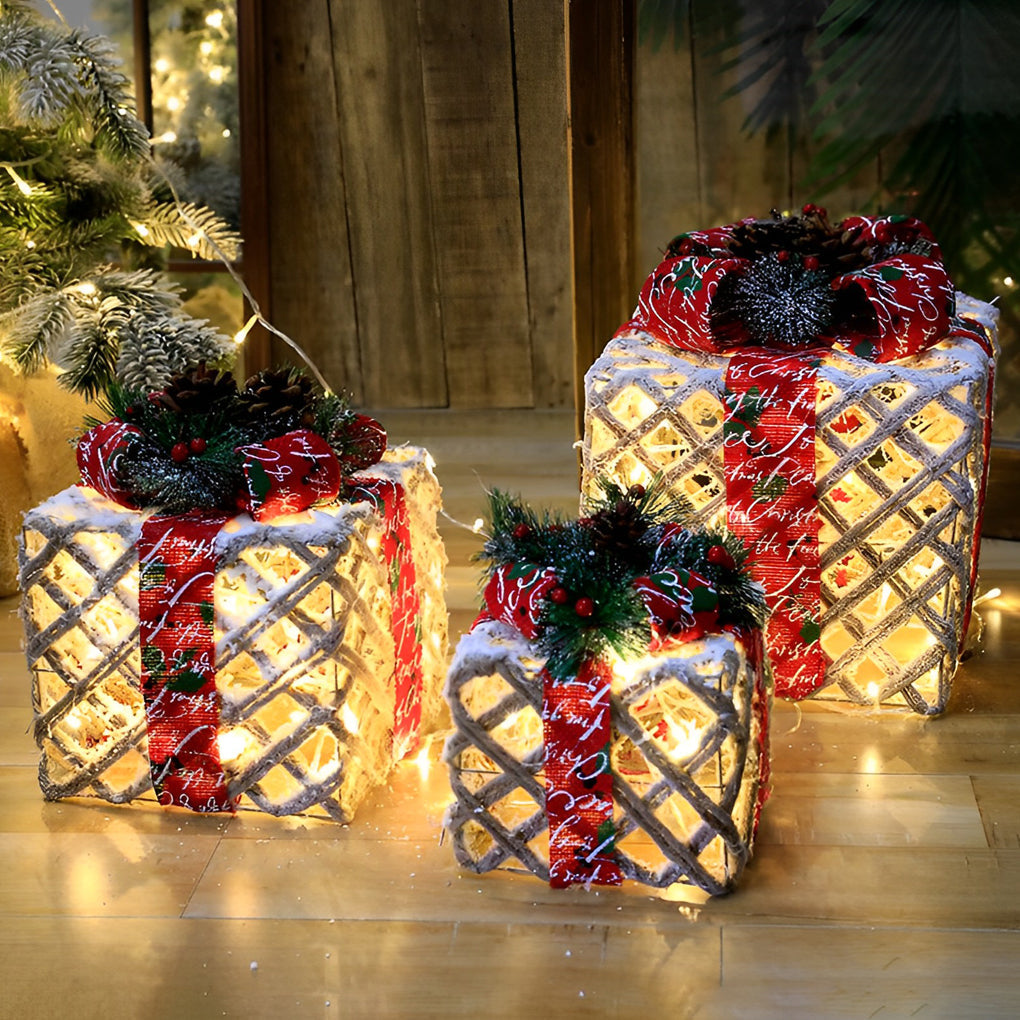"WINTERBERRY TRIO: Enchanted Festive Gift Box Scene Ensemble"  

1. **WINTERBERRY GIFT BOX** - A charmingly crafted box adorned with intricate winter motifs, perfect for housing holiday treasures.  
2. **HOLLYFROST SCENE SETTING** - A delightful miniature