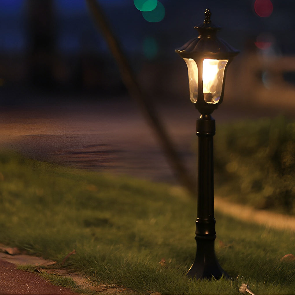 WINDSOR BLACK LED GARDEN POST LANTERN WITH WATER GLASS ELEMENT