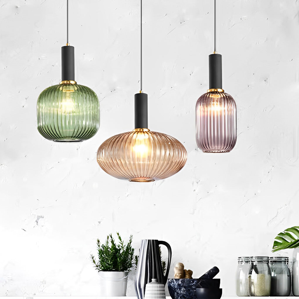 WINTHORPE STRIPED GLASS HANGING LANTERN