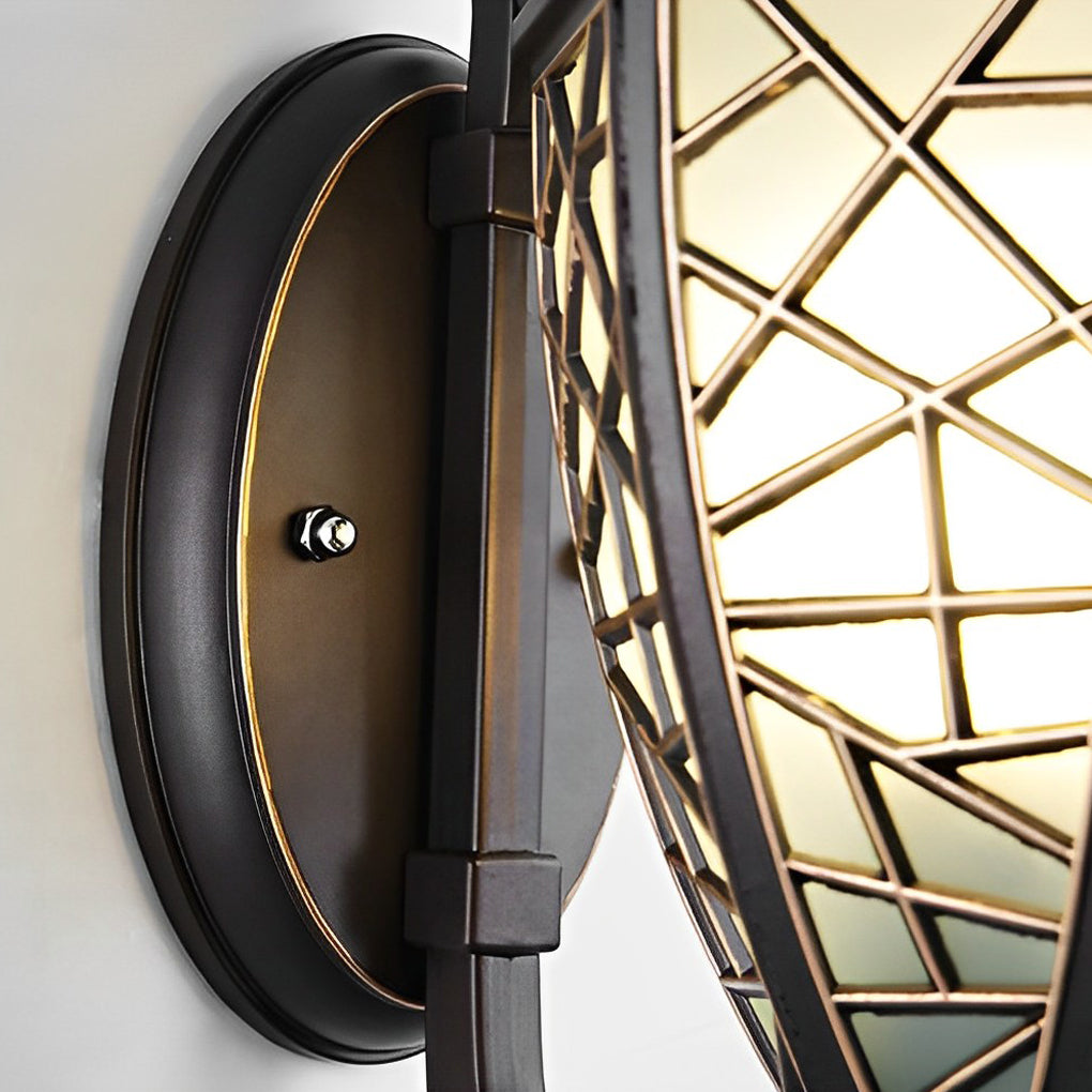 WINCHESTER SOLAR-CHARGED BLACK WALL LANTERN WITH VINTAGE GEOMETRIC DESIGN