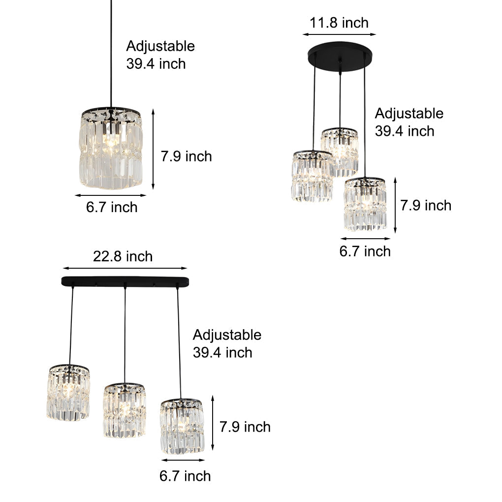 WINTHORPE CYLINDRICAL CRYSTAL PENDANT LIGHT WITH TRIPLE DIMMING