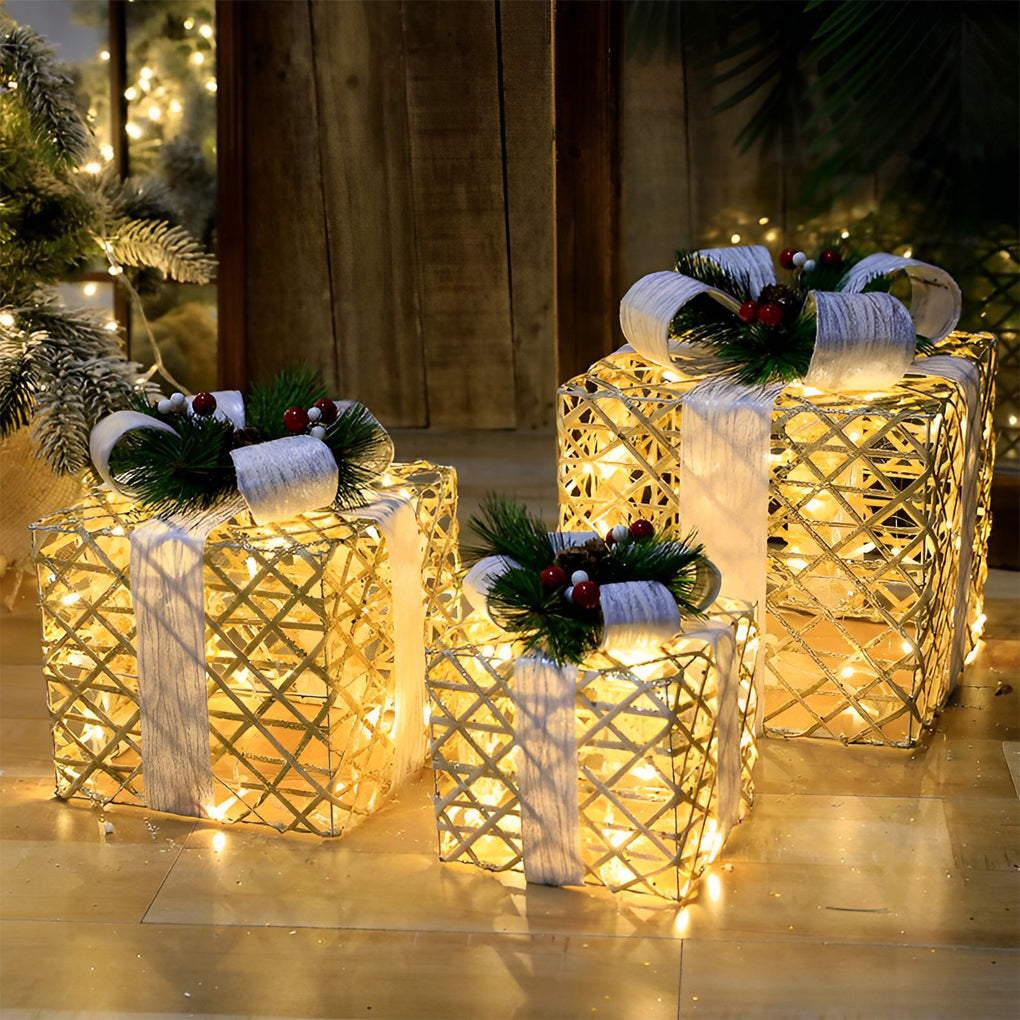 "WINTERBERRY TRIO: Enchanted Festive Gift Box Scene Ensemble"  

1. **WINTERBERRY GIFT BOX** - A charmingly crafted box adorned with intricate winter motifs, perfect for housing holiday treasures.  
2. **HOLLYFROST SCENE SETTING** - A delightful miniature