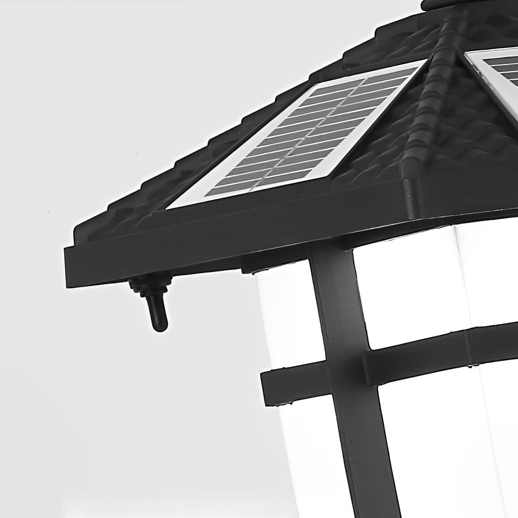 CHENWEN SOLAR-POWERED BOLLARD LIGHT WITH TRADITIONAL ASIAN CANOPY, WEATHER-RESISTANT OUTDOOR LUMINAIRE