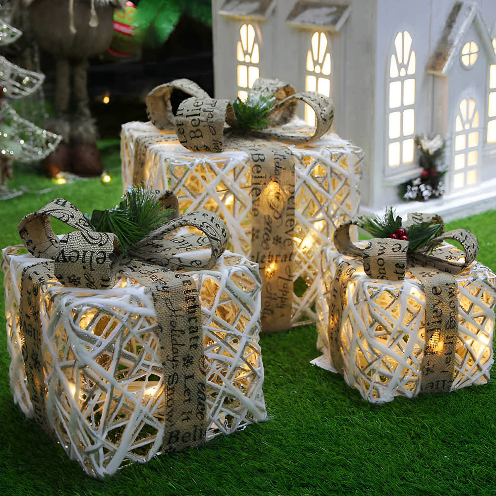 "WINTERBERRY TRIO: Enchanted Festive Gift Box Scene Ensemble"  

1. **WINTERBERRY GIFT BOX** - A charmingly crafted box adorned with intricate winter motifs, perfect for housing holiday treasures.  
2. **HOLLYFROST SCENE SETTING** - A delightful miniature